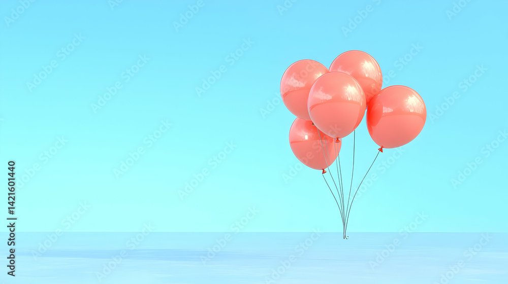 Fototapeta premium Pastel Pink Balloons Floating on Light Blue Background