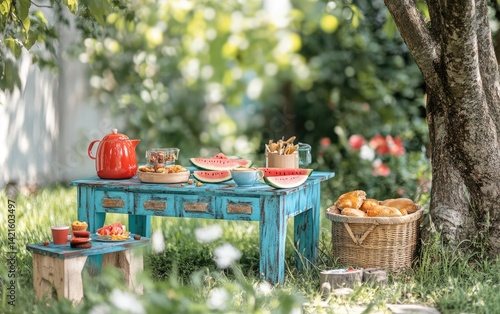 Obraz na płótnie Backyard Picnic with Watermelon w salonie