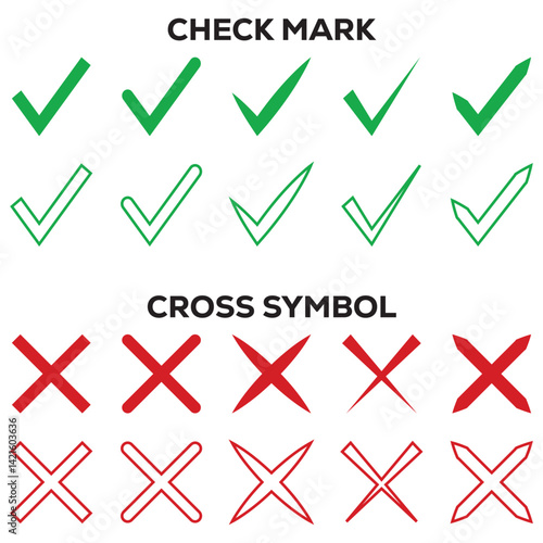 Tick and cross symbol collection. Checkmark and cross symbol