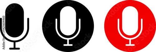 Recording icon set. Red logo camera recording symbol.  recording conversation. recording voice message signs
