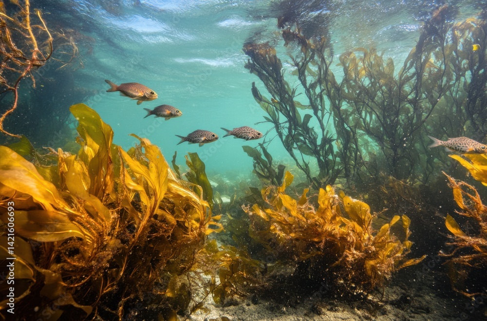 Fototapeta premium Floating seaweed ecosystem, habitat for fish and invertebrates,