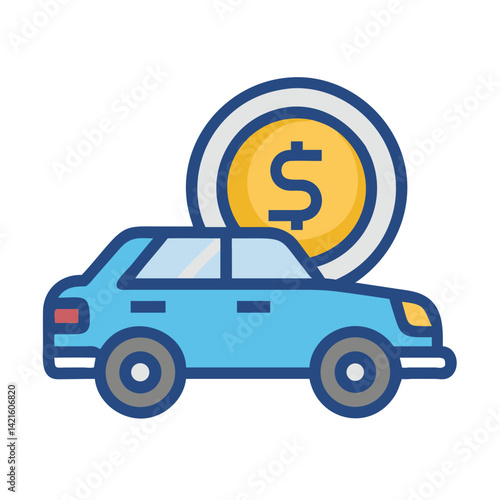 Car with Coin Icon Representing Vehicle Finance and Auto Loan Services