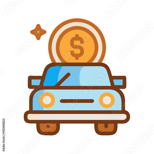 Car with Coin Icon Representing Vehicle Finance and Auto Loan Services