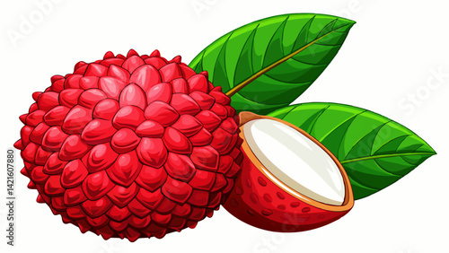 Very beautiful Red Lychee fruit isolated on white background, Fresh Red Lychee or Litchi Chinensis fruit on White Background With clipping path. 
