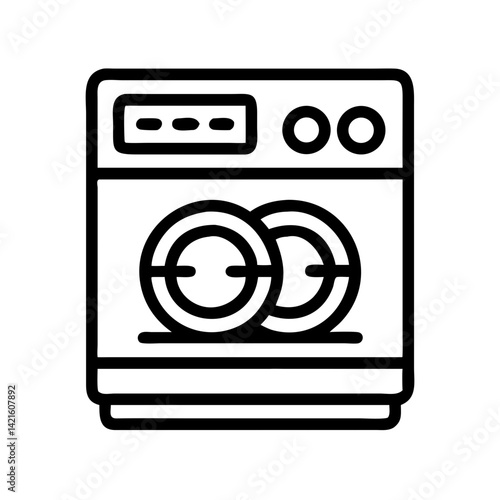 Dishwasher Icon Representing Dish Cleaning Appliance and Kitchen Efficiency