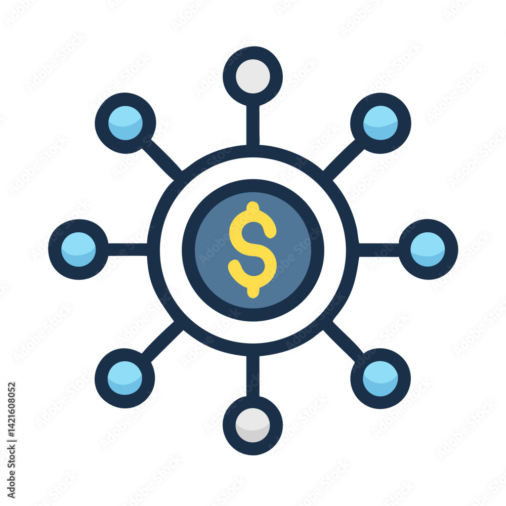 Dollar Network Icon Representing Financial Connection and Economic Integration Dollar Network Icon Representing Financial Connection and Economic Integration