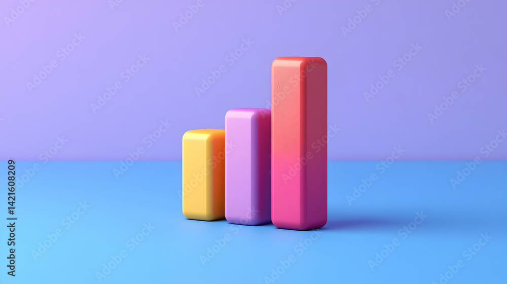Abstract 3D Bar Chart Showing Growth On Blue Background Abstract 3D Bar Chart Showing Growth On Blue Background