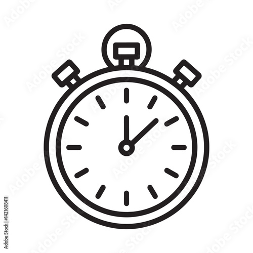 Black and White Stopwatch Icon Representing Time Measurement, Precision, and Countdown for Sports, Work Efficiency, and Productivity Editable Vector Illustration Isolated on a White Background
