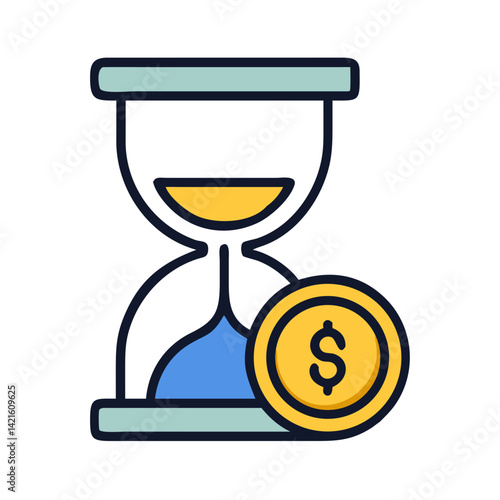 Hourglass with Coin Icon Representing Delayed Payment and Financial Delay