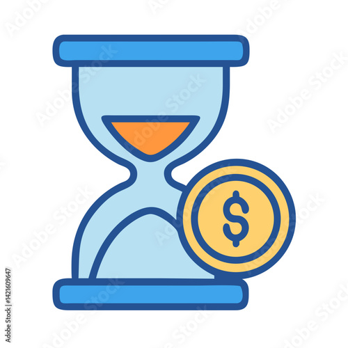 Hourglass with Coin Icon Representing Delayed Payment and Financial Delay