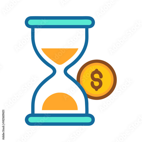 Hourglass with Coin Icon Representing Delayed Payment and Financial Delay