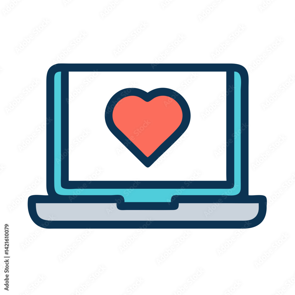 Laptop with Heart Icon Representing Online User Engagement and Digital Connection Laptop with Heart Icon Representing Online User Engagement and Digital Connection