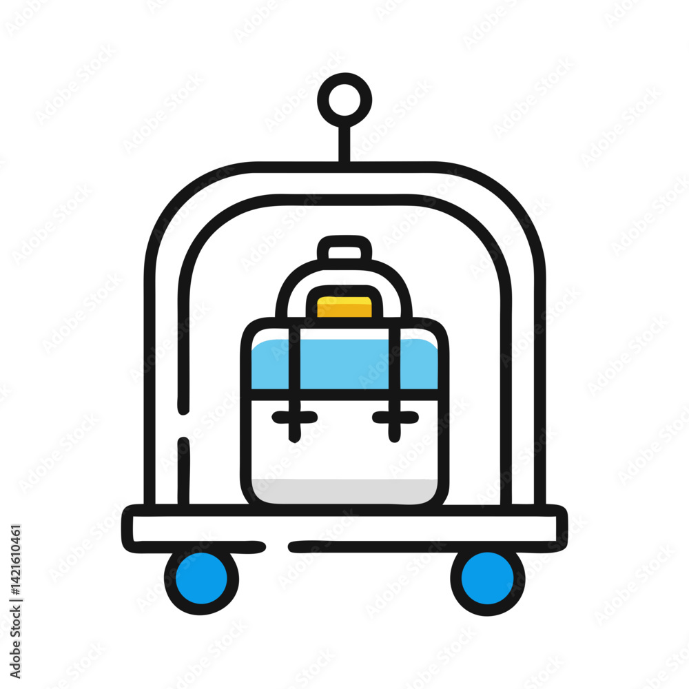 Luggage with Bell Cart Icon Representing Guest Hospitality and Hotel Service Luggage with Bell Cart Icon Representing Guest Hospitality and Hotel Service