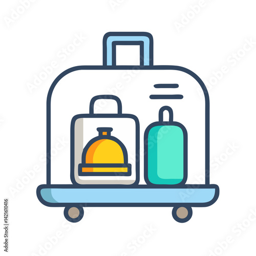 Luggage with Bell Cart Icon Representing Guest Hospitality and Hotel Service
