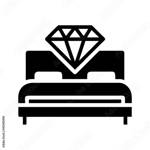 Luxury Bed with Diamond Icon Representing Premium Comfort and High-End Hospitality