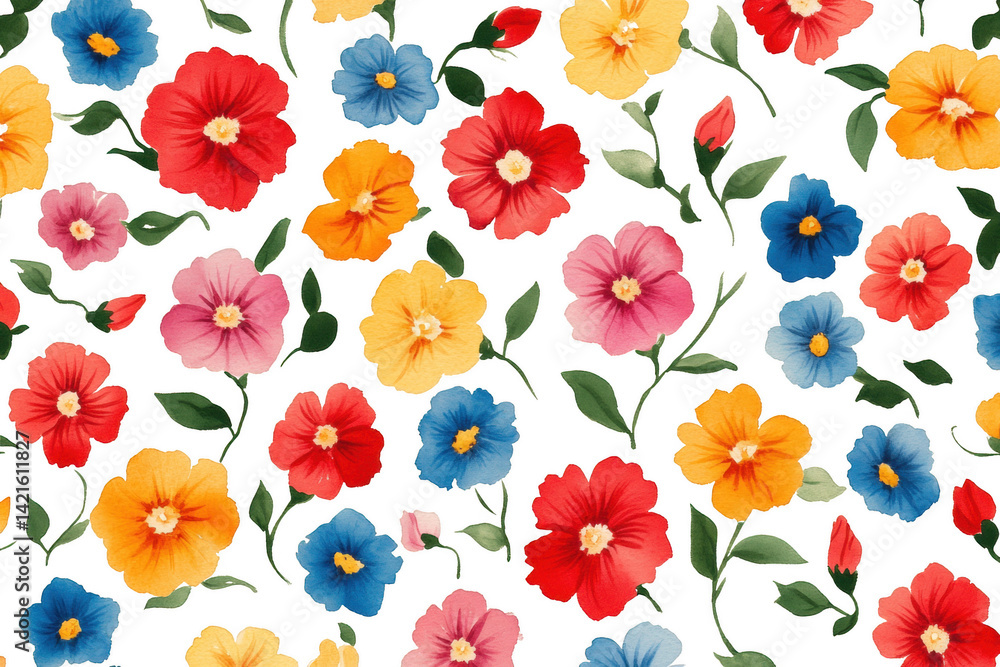 Obraz premium Floral fantasy: Vibrant watercolor flower pattern against a contrasting black backdrop