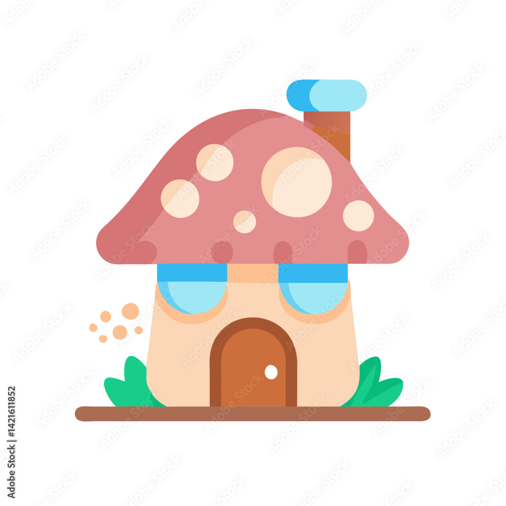 Mushroom House Icon Representing Fairy Tale and Fantasy Cottage Mushroom House Icon Representing Fairy Tale and Fantasy Cottage