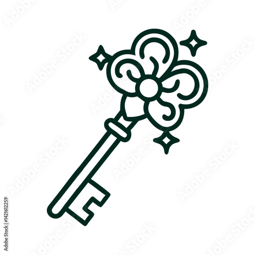Ornate Key Icon Representing Magical Unlocking Tool and Enchanted Access