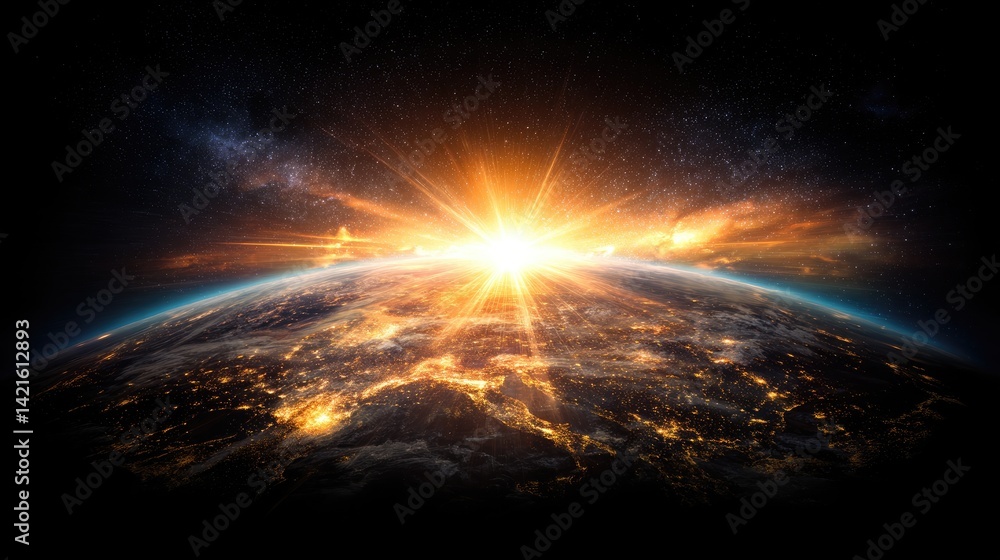 Stunning sunrise over Earth from space perspective Stunning sunrise over Earth from space perspective