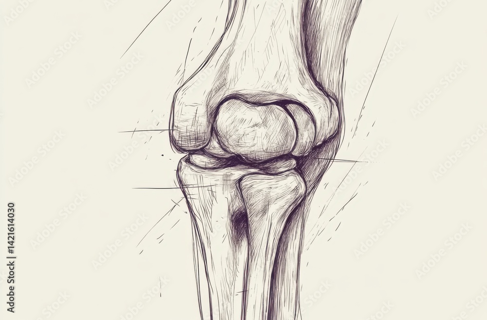 Hand-drawn sketch of knee joint with osteoarthritis, Hand-drawn sketch of knee joint with osteoarthritis,