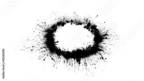 Abstract black ink splash circle on white background