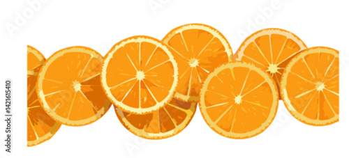 Rodajas de Naranja brillantes y jugosas sobre un fondo blanco,