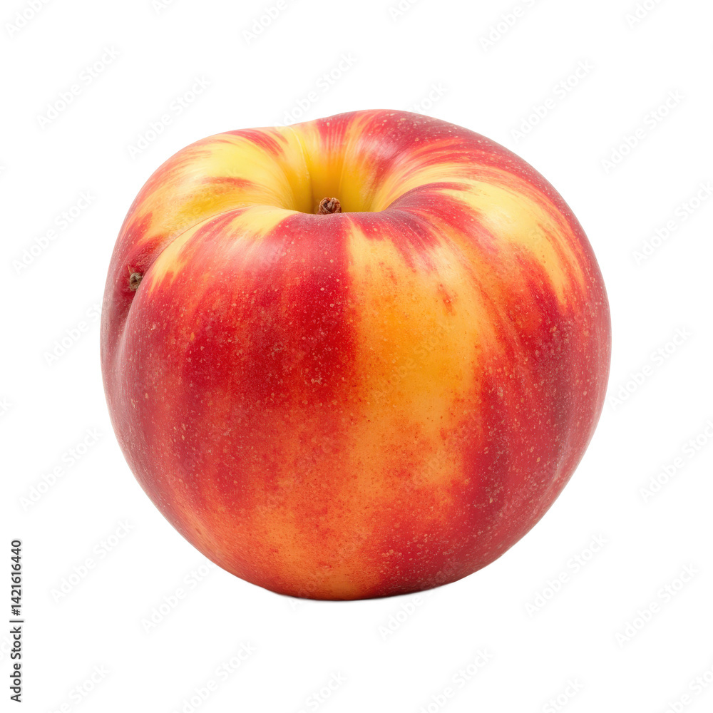 A vibrant red and yellow apple with a smooth texture and a small stem. A vibrant red and yellow apple with a smooth texture and a small stem.