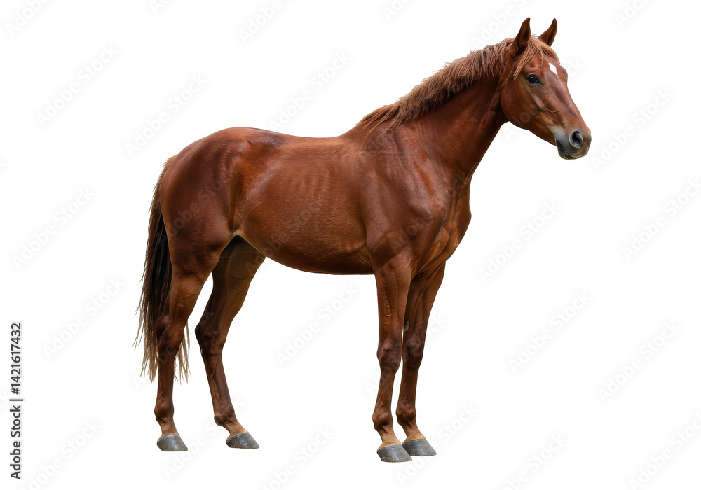 Obraz premium Side view of a brown horse isolated on white background