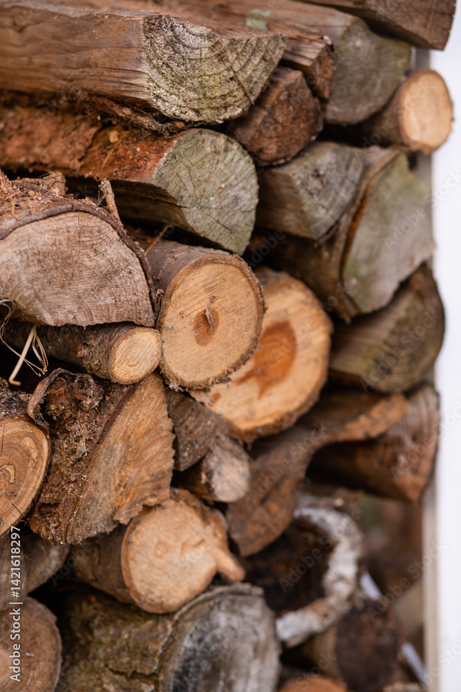 Dry firewood stacked in row.Preparation for winter.A log for kindling fireplace Dry firewood stacked in row.Preparation for winter.A log for kindling fireplace