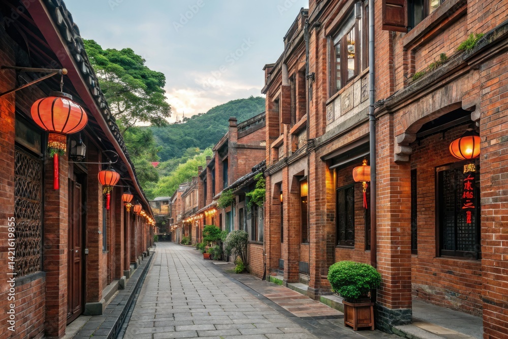 Historic Sanxia Old Street in Taipei, Taiwan: a breathtaking panoramic of red brick buildings. Historic Sanxia Old Street in Taipei, Taiwan: a breathtaking panoramic of red brick buildings.