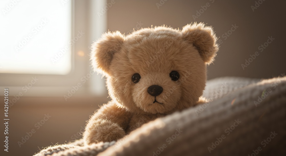 Teddy Bear on Knitted Blanket Teddy Bear on Knitted Blanket
