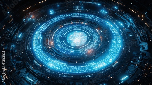 A mesmerizing symphony of swirling blue digital gears, representing the intricate mechanisms of artificial intelligence, symbolizing the dynamic growth and innovation of the business and technology