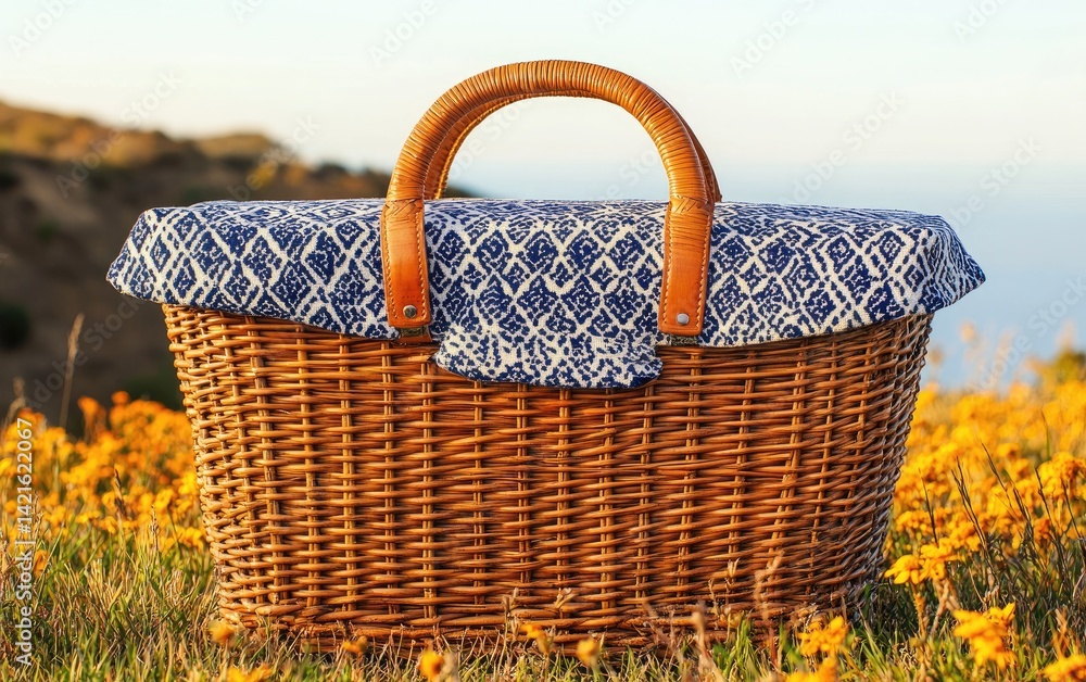 Picnic basket in field of flowers (2)