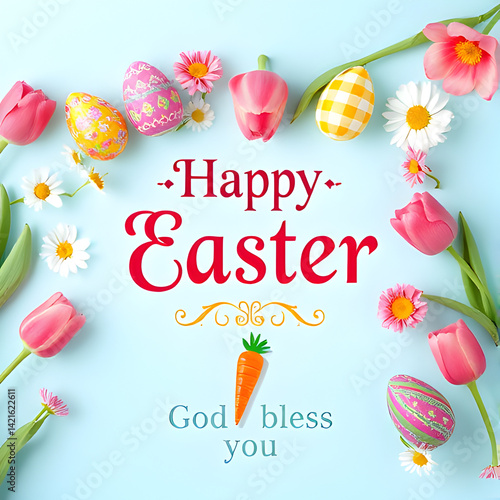 easter card with eggs and flowers