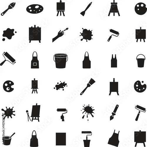 Paintbrush icons set. silhouette art, painting, creativity, brush, paint, set, tool icons. vector illustration