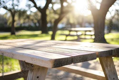 Park picnic table in sunlight