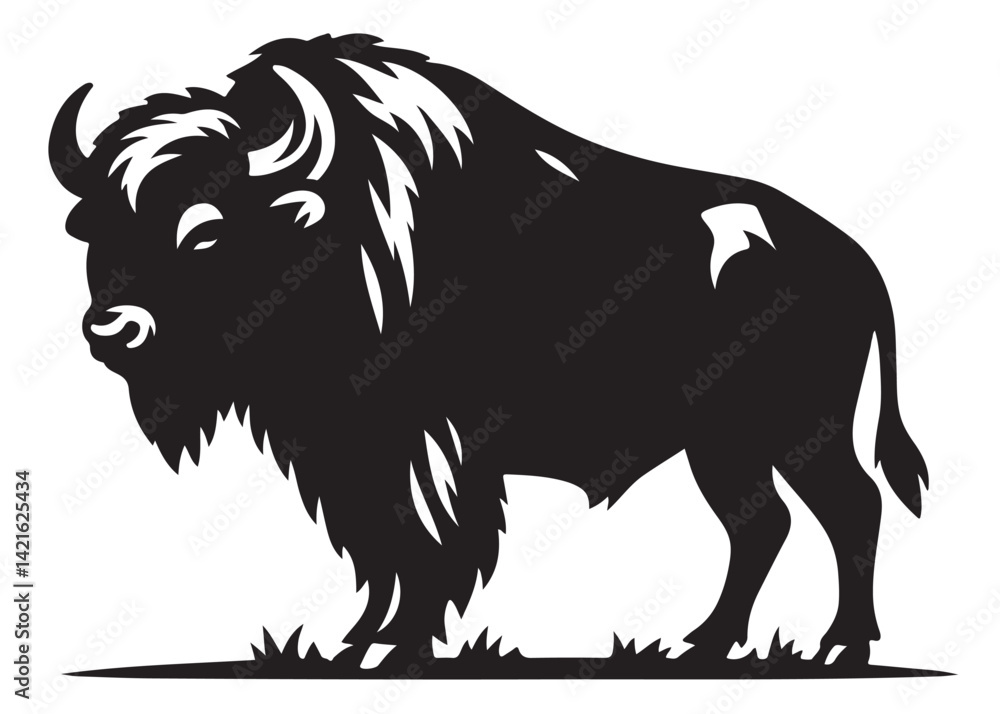 Fototapeta premium silhouette of buffalo logo vector, bull logo icon silhouette bison, bison logo silhouette vector, black bull silhouette, vector silhouette buffalo silhouette isolated on white background