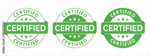 Green Certified Stamp Label Sticker Badge Icon Eco Friendly Certification Seal Flat Design