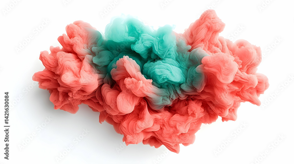 Abstract Pink And Green Ink Explosion On White Background