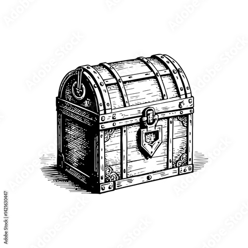 Vector engraving style illustration of a Treasure Chest
