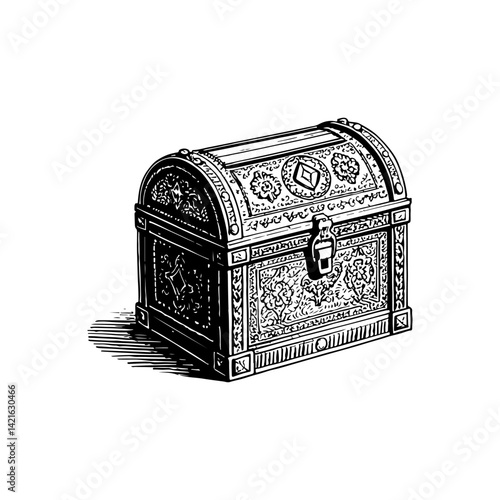 Vector engraving style illustration of a Treasure Chest
