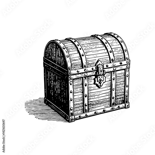 Vector engraving style illustration of a Treasure Chest