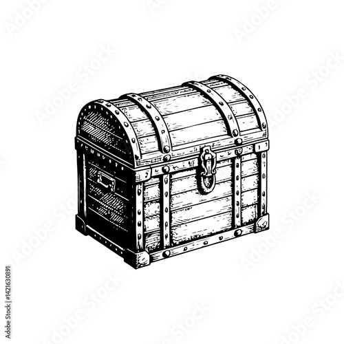 Vector engraving style illustration of a Treasure Chest