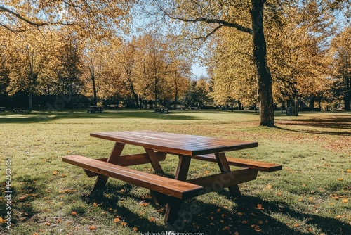 Obraz na płótnie Autumn picnic table in park w salonie