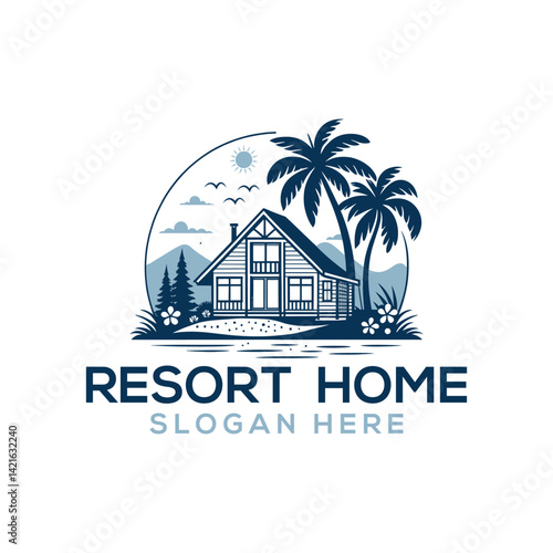 resort home silhouette logo vector line art logo design