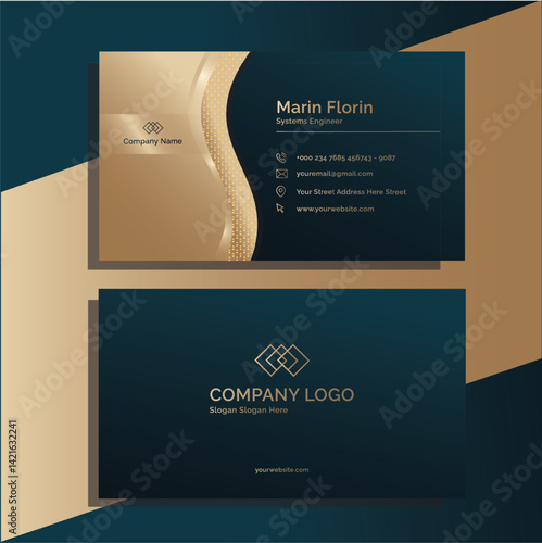 Premium Business Card Design in Dark Teal and Gold – Elegant Corporate Identity Template