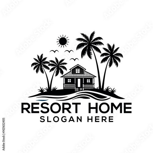 resort home silhouette logo vector line art logo design
