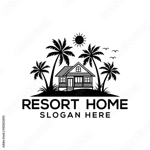 resort home silhouette logo vector line art logo design