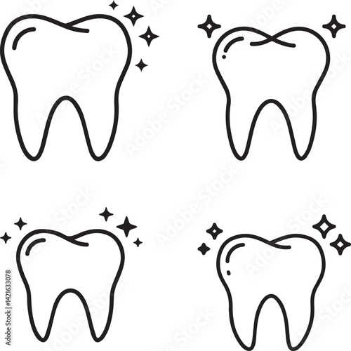 Tooth Icon Outline Black Dental Vector Illustration on White Background, tooth, dental, icon, outline, vector, black, white, illustration, health