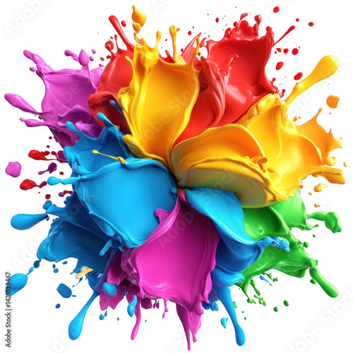 Chromatic Liquid Bloom: A Vibrant Display of Splashing Colors on Dark Background